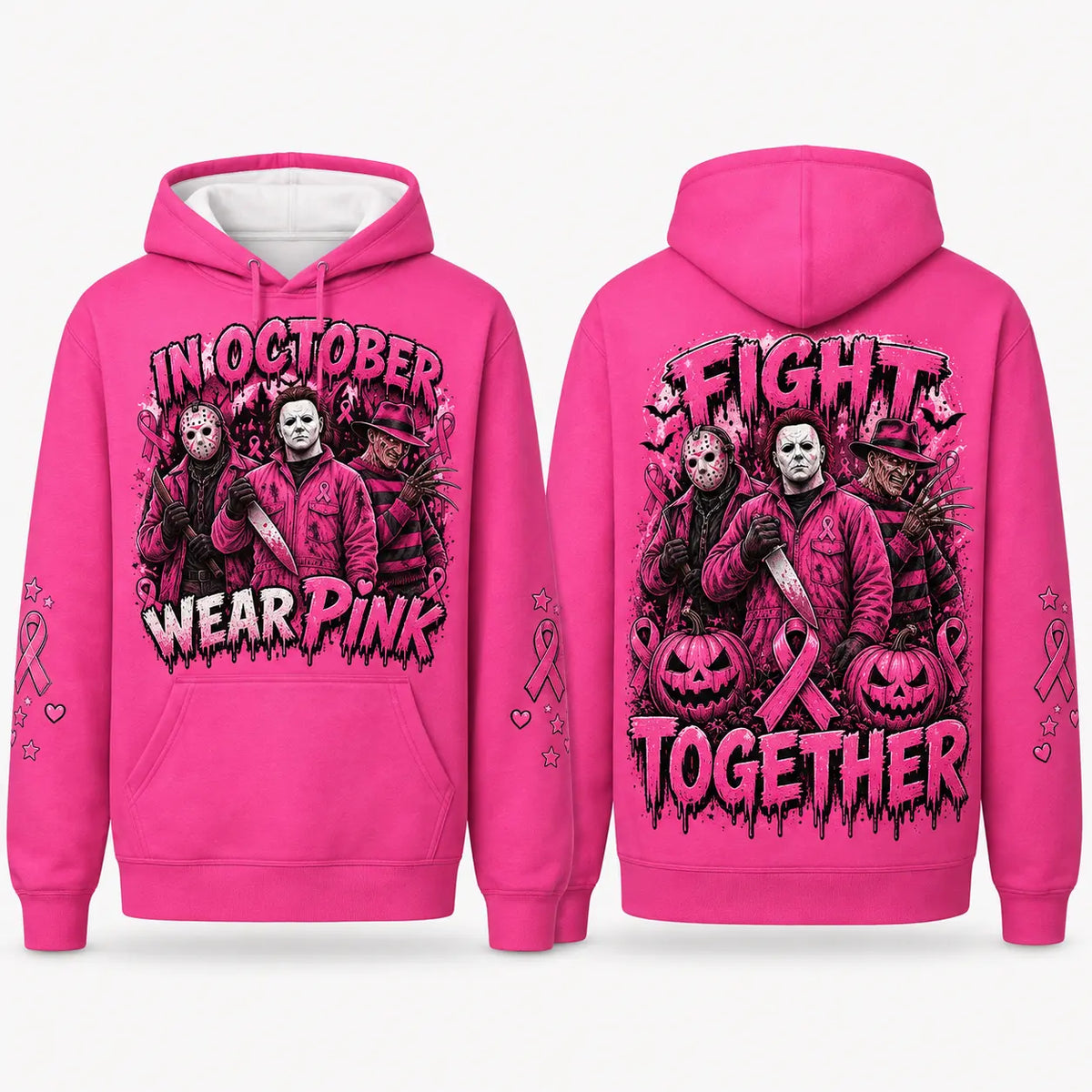 October Awareness Horror Hoodie with Ribbon Graphic for Spooky Season Support