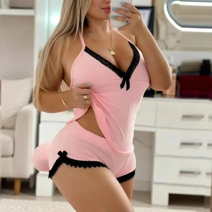 Lace Trim Camisole Pajama Set for Women Cozy Home Lounge and Sleepwear Style