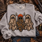 Retro Ghost Hunting Sweatshirt with Spooky Camo Graphic for Halloween Outfits