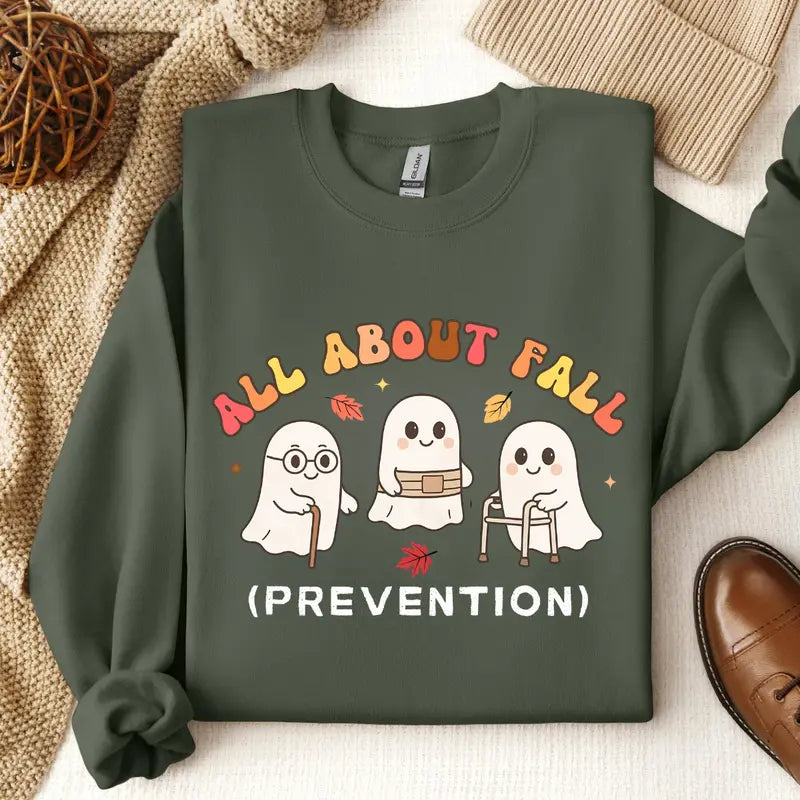 Cute Fall Prevention Ghost Sweatshirt for Nursing Occupational Therapy Halloween Outfits