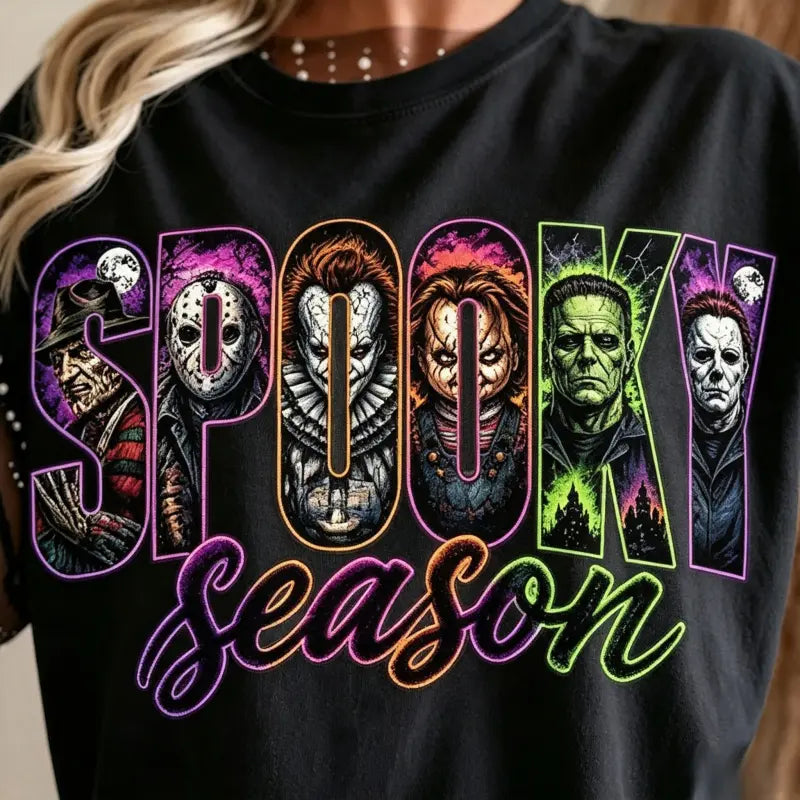 Retro Horror Spooky Season Graphic Tee for Halloween Movie Night Style