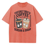 Retro Ghost Coffee Graphic Tee for Halloween Streetwear and Fall Outfits