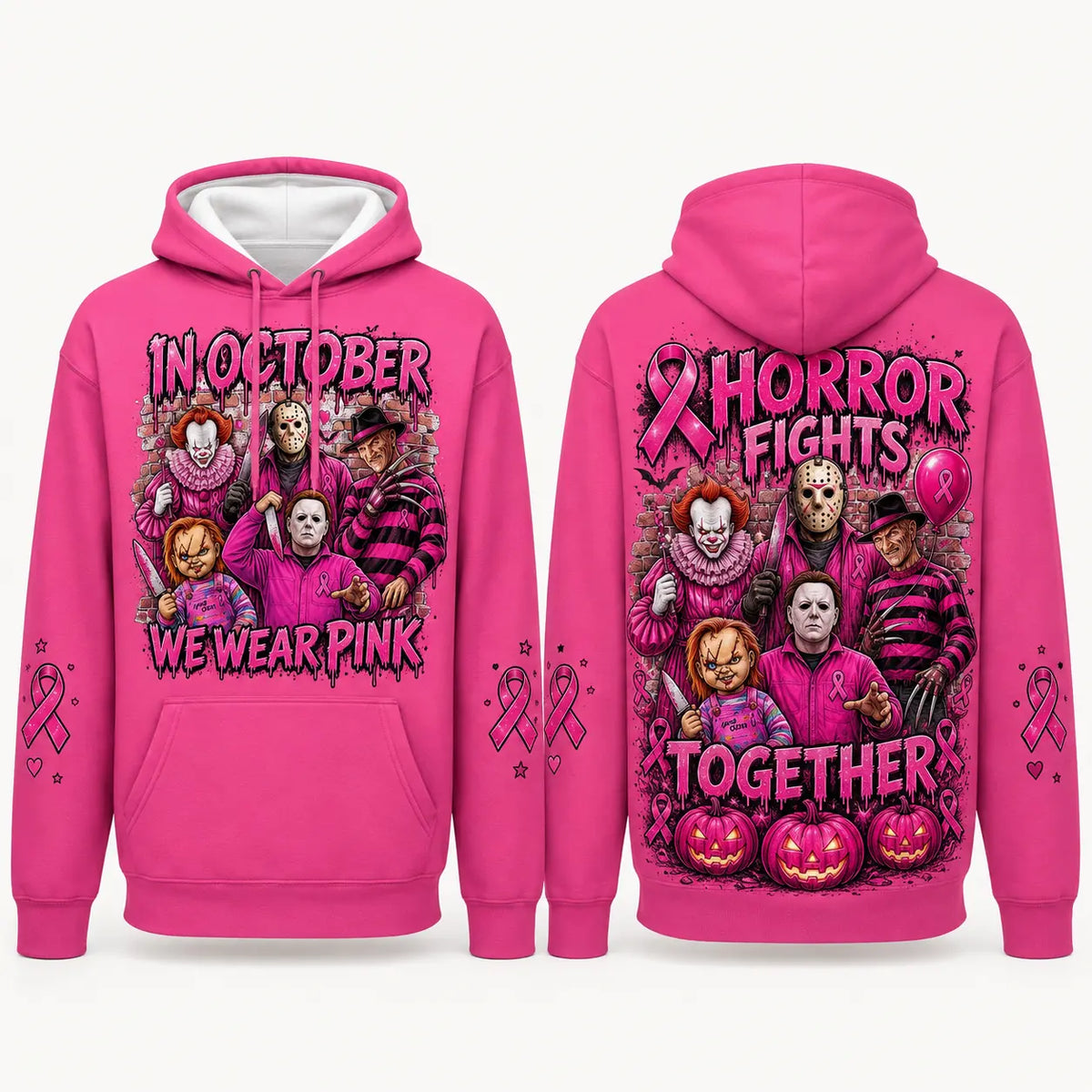 October Awareness Horror Hoodie with Ribbon Graphic for Spooky Season Support