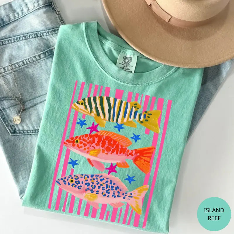 Tropical Pop: The Preppy Fish "Island Reef" Comfort Colors Tee