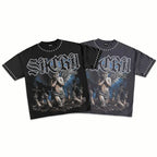 Retro Angel Graphic T-Shirt with Gothic Streetwear Style for Men