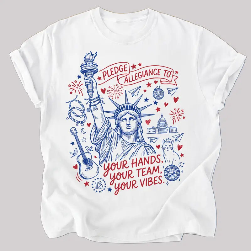 Pledge Allegiance To Your Vibes Patriotic Graphic T-Shirt for Women