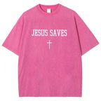 Faith in the Streets: "Jesus Saves" Vintage Washed Oversized Graphic Tee