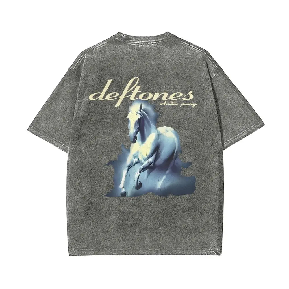 White Pony Vintage Washed Oversized Rock Graphic T-Shirt