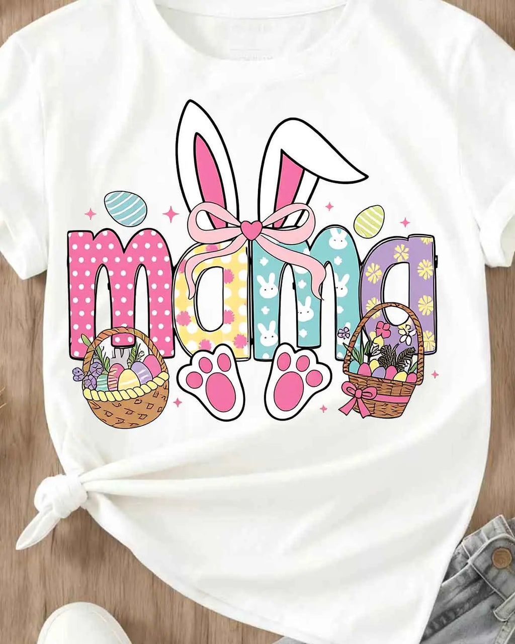 "Easter Bunny Mama" Colorful Spring Graphic Tee - Whimsical Festive Holiday Mom Shirt