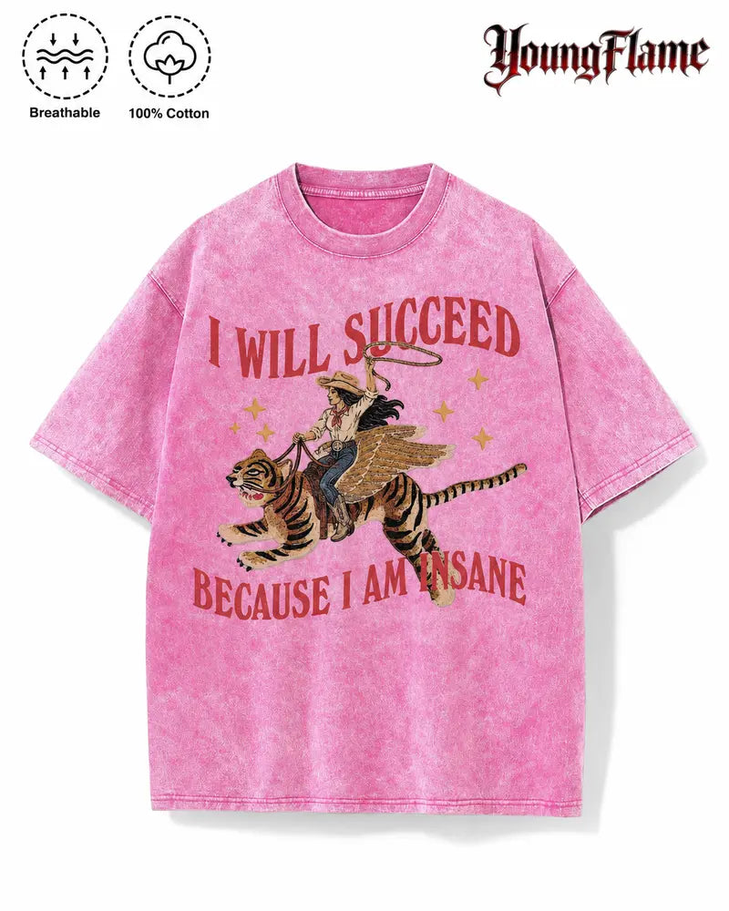 Men’s Vintage Surreal Winged Tiger Graphic Tee with Funny Motivational Statement