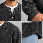 Men's Vintage Washed Henley Shirt with Long Sleeves and Relaxed Fit