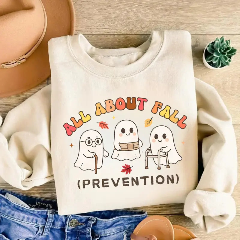 Cute Fall Prevention Ghost Sweatshirt for Nursing Occupational Therapy Halloween Outfits