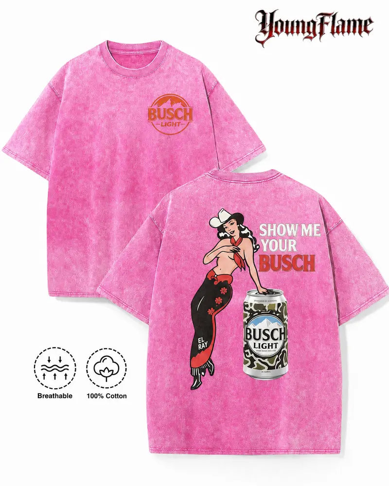 Vintage Pin-Up Beer Graphic Tee for Dive Bar Nights and Retro Streetwear