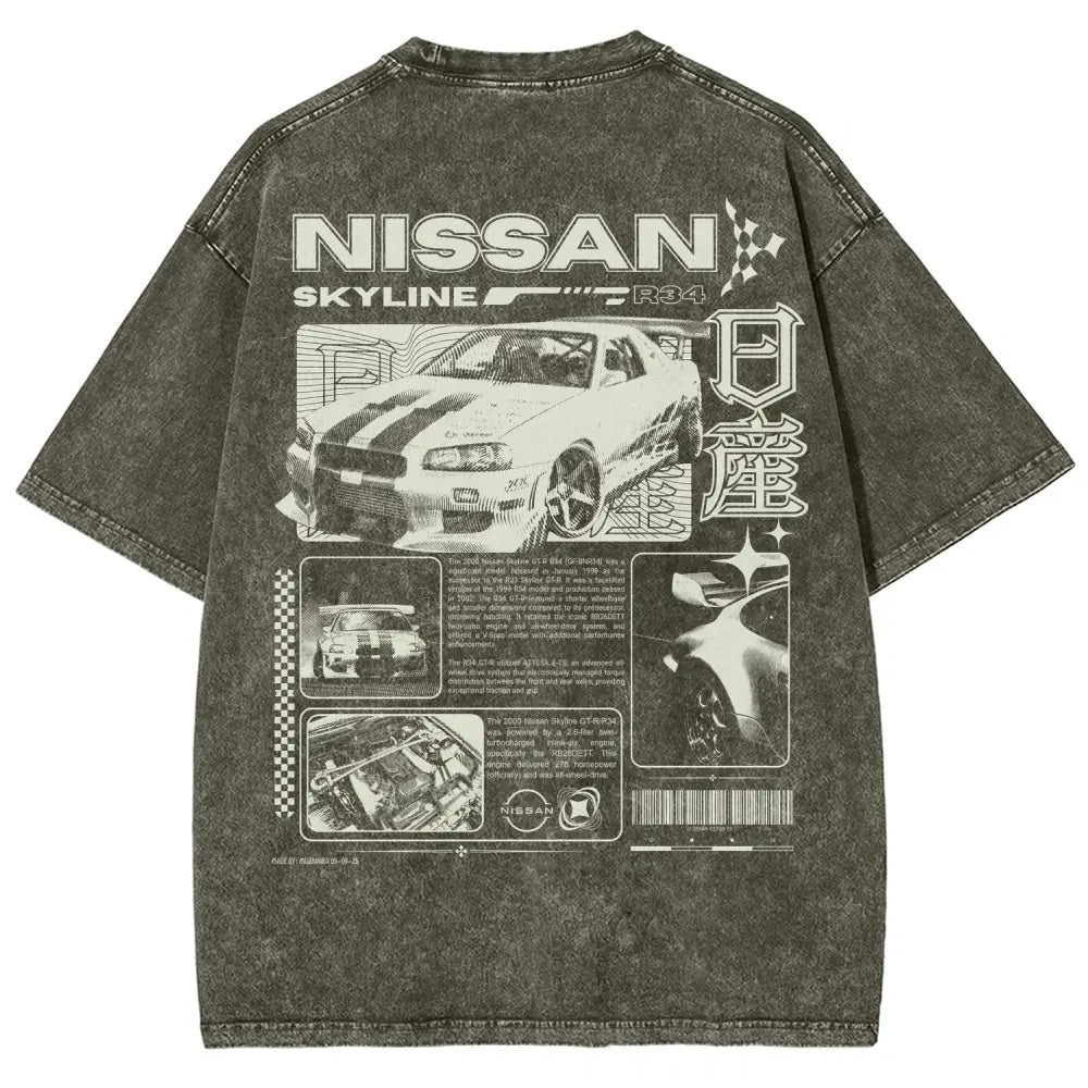 Legendary JDM Skyline R34 Vintage Washed Oversized Graphic Tee