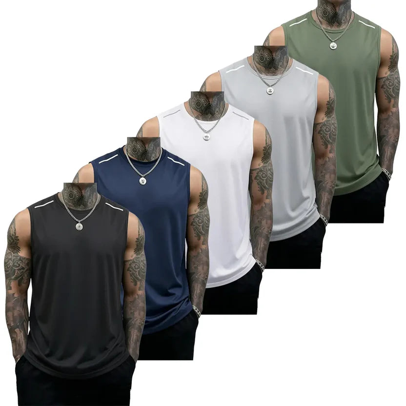 Men's 5-Pack Sleeveless Workout Tank Tops for Gym Training and Everyday Active Wear