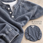 Men's Vintage Washed Henley Shirt with Long Sleeves and Relaxed Fit