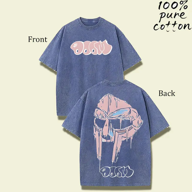MF DOOM Madvillain Metal Mask Vintage Washed Tee - Oversized Retro Hip-Hop Streetwear Shirt