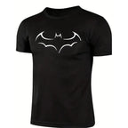 Gotham Vigilante: Minimalist Bat Outline Graphic Loose Cotton Tee
