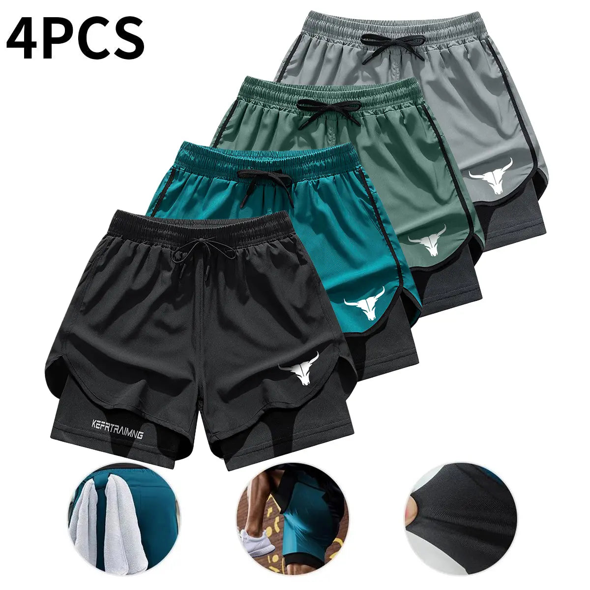 Men's 2-in-1 Quick Dry Training Shorts 4-Pack for Gym Workout and Outdoor Sports