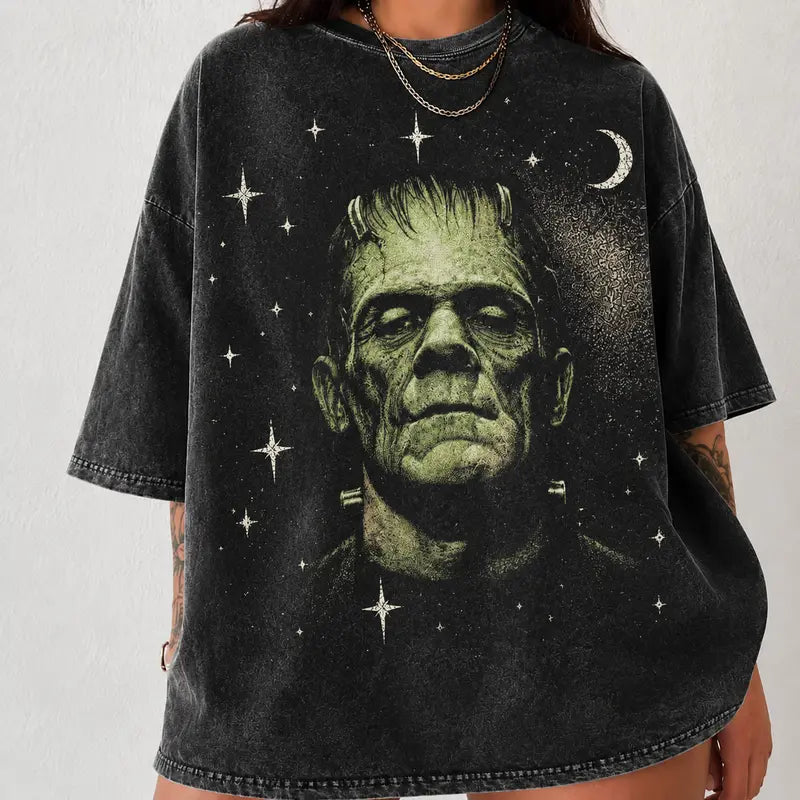 Retro Spooky Monster Couple Graphic Tee for Halloween Horror Lover Outfits