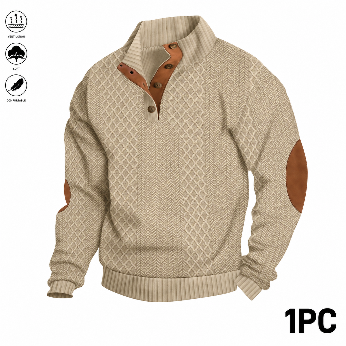 Men’s Jacquard Stand Collar Henley Sweatshirt Pack for Casual Streetwear Outfits