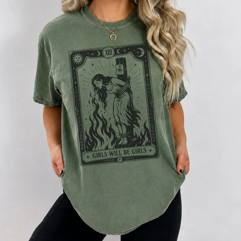 Vintage Witch Graphic T-Shirt with Feminist Statement for Alternative Halloween Style