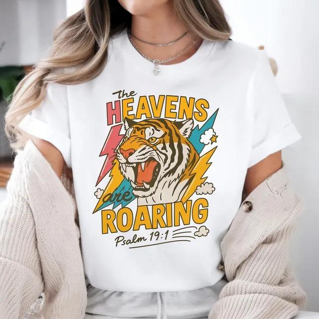 Heaven is Roaring T-shirt, Bible Verse T-shirt, Religious T-shirt, Vintage Style Clothing