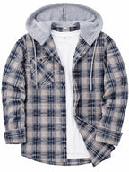 Men's Plus Size Checked Flannel Hooded Long Sleeve Shirt-Jacket - Button Front, Drawstring Hood, Pockets, Soft Casual Style Outerwear for Streetwear, Office Classic Outdoor