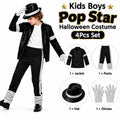 Meihuida Kids Pop Star Halloween Costume Set Black Sequin Jacket Trousers Hat Gloves 80s Retro Stage Outfit for Boys