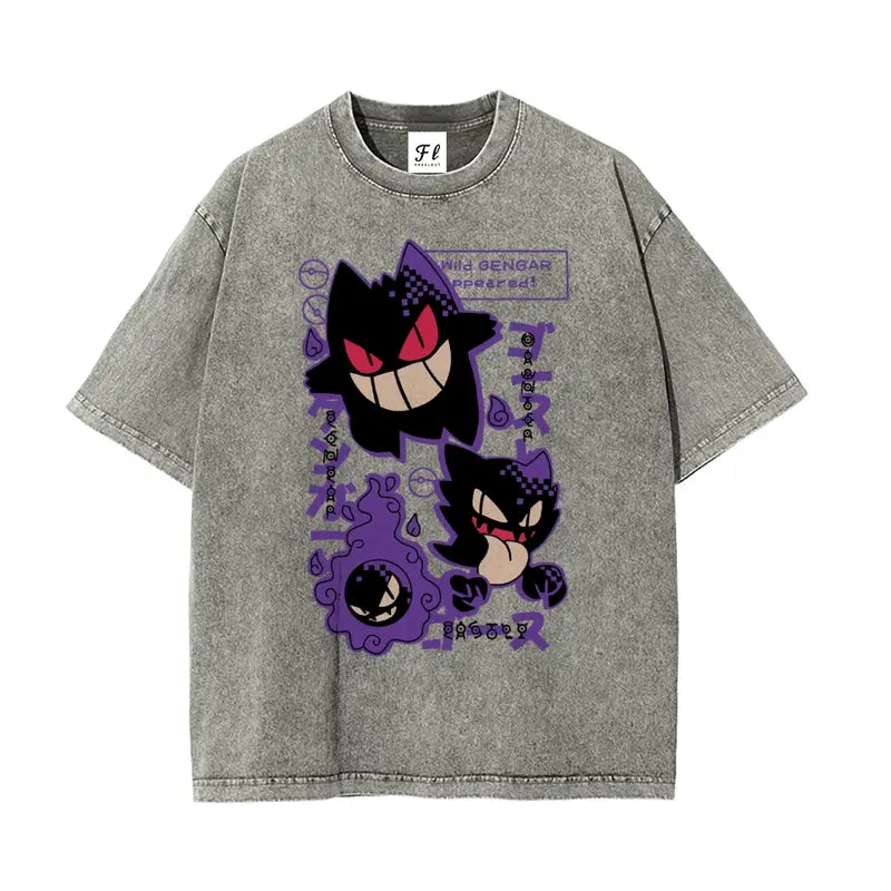 Shadow Realm Style: Gengar "Glitch" Evolution Washed Streetwear Tee