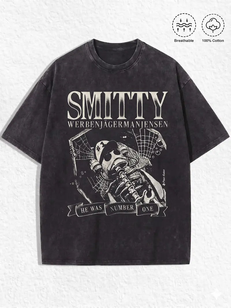 Vintage Skeleton Number One Graphic Tee for Grunge Y2K Streetwear Outfits