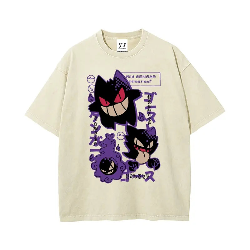 Shadow Realm Style: Gengar "Glitch" Evolution Washed Streetwear Tee