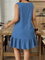 Blue Sleeveless Ruffle Hem Sundress for Summer Daily Wear