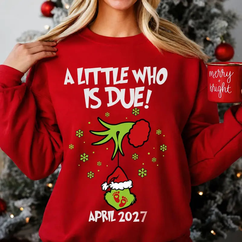 Funny Christmas Pregnancy Announcement Sweatshirt for Moms-To-Be Due May 2027 Reveal