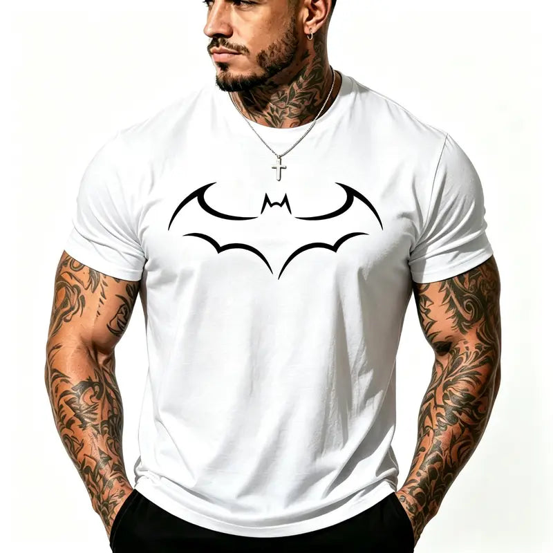 Gotham Vigilante: Minimalist Bat Outline Graphic Loose Cotton Tee