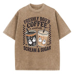 Retro Ghost Coffee Graphic Tee for Halloween Streetwear and Fall Outfits