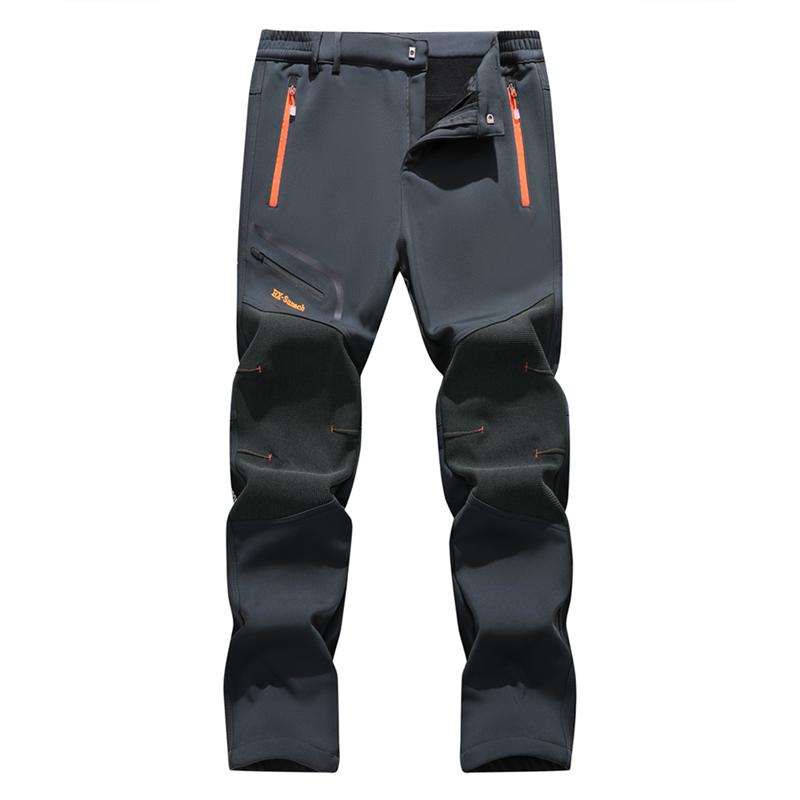 Men's Waterproof Fleece-Lined Softshell Thermal Pants with Zip Pockets