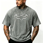 Gotham Vigilante: Minimalist Bat Outline Graphic Loose Cotton Tee