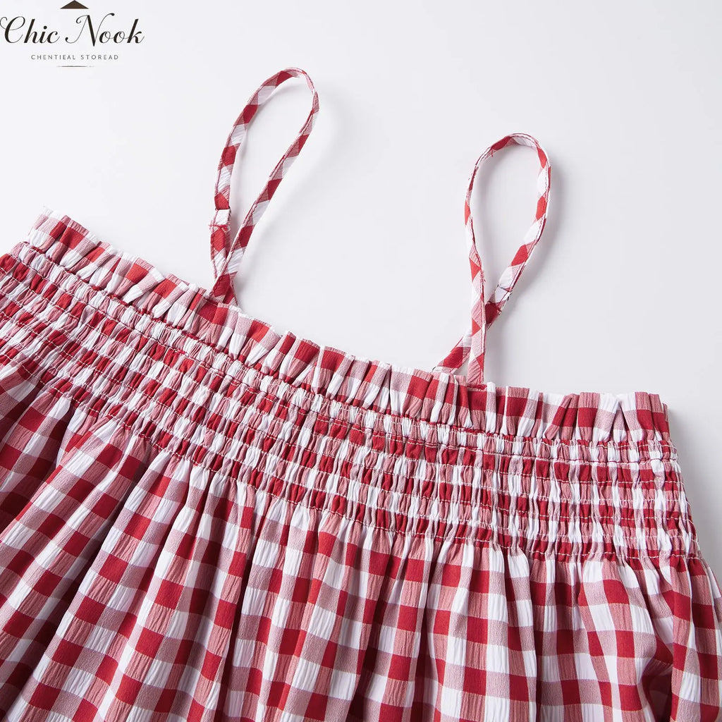 Women's Plaid Gingham Lounge Outfits Ruffle Flowy Tank Tops and  Wide Leg Shorts Sets