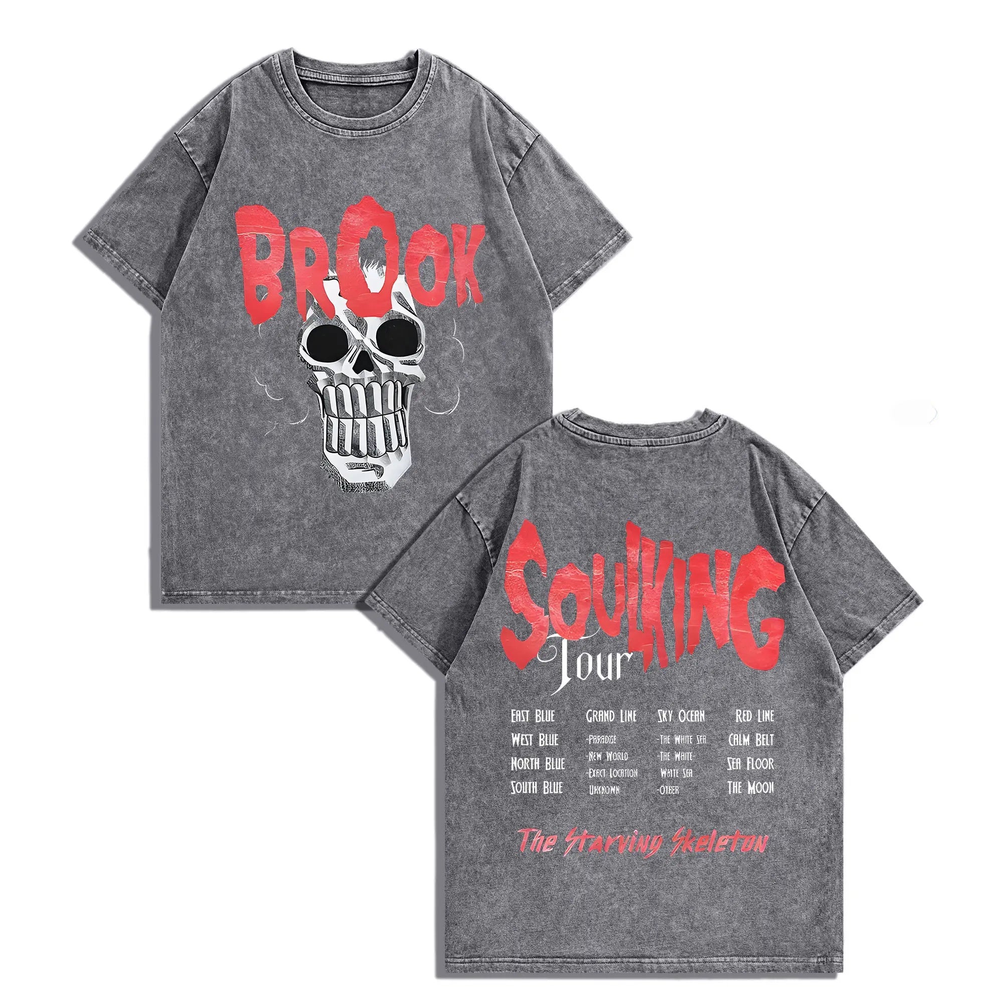 The Starving Skeleton: Brook "SoulKing Tour" Vintage Washed Anime Graphic Tee