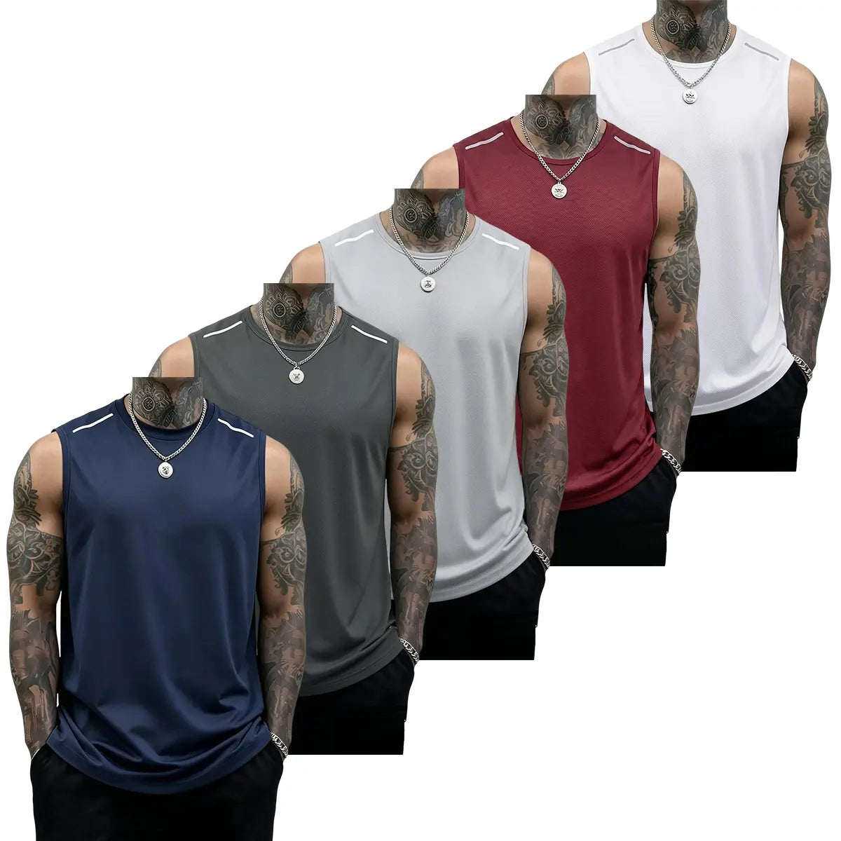 Men's 5-Pack Sleeveless Workout Tank Tops for Gym Training and Everyday Active Wear