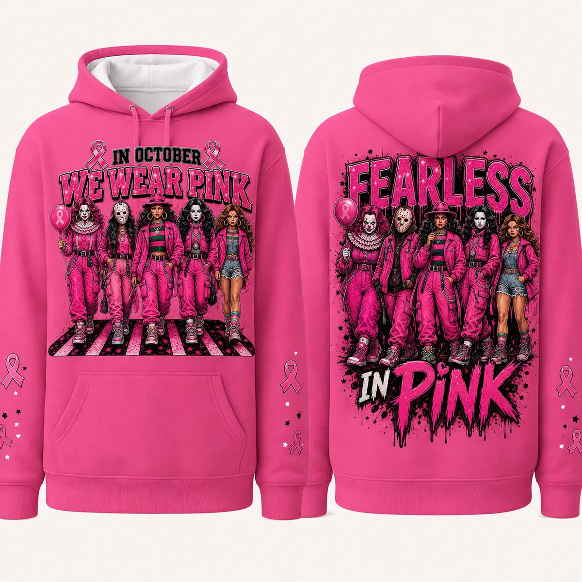 October Awareness Horror Hoodie with Ribbon Graphic for Spooky Season Support