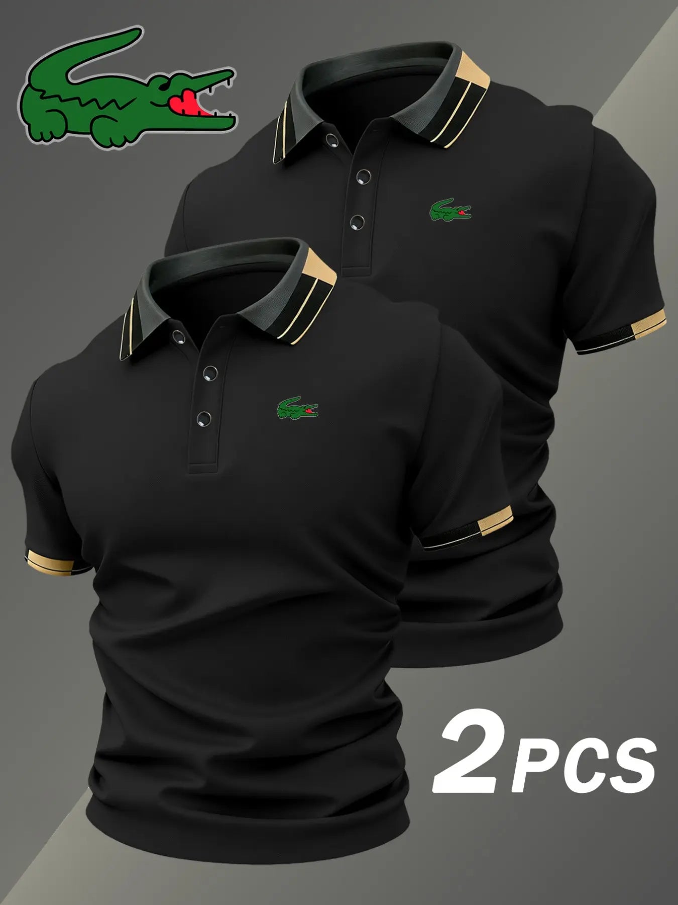 Men's Crocodile Pattern Polo Shirt Set for Classic Golf and Casual Everyday Style