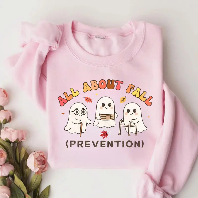 Cute Fall Prevention Ghost Sweatshirt for Nursing Occupational Therapy Halloween Outfits