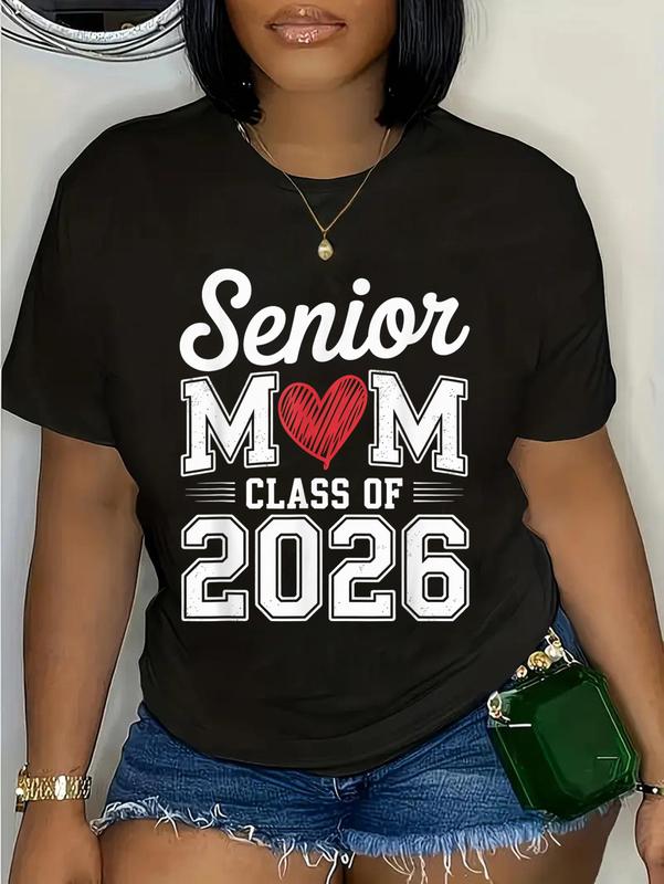 100% Cotton Senior Mom Class of 2026 Proud Parent Graduation Tee T-Shirt