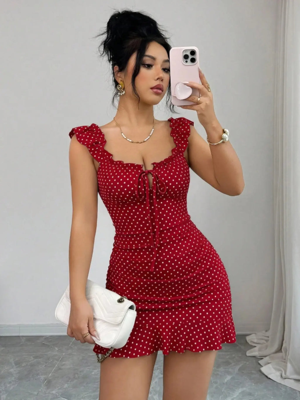 Red Polka Dot Ruffle Mini Dress for Date Nights and Summer Outfits