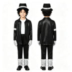 Meihuida Kids Pop Star Halloween Costume Set Black Sequin Jacket Trousers Hat Gloves 80s Retro Stage Outfit for Boys