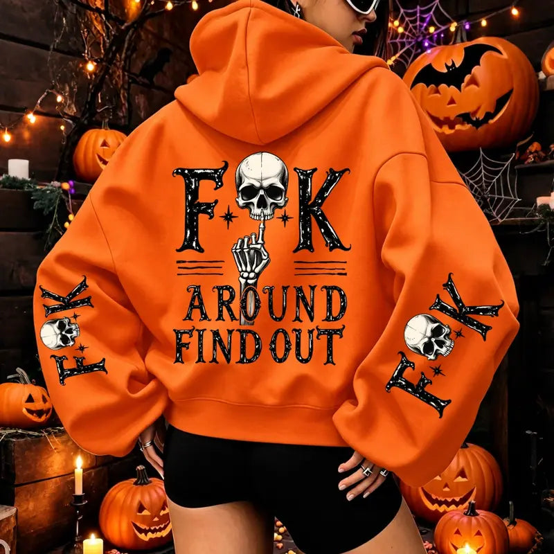 Skeleton Find Out Graphic Hoodie for Bold Halloween Streetwear Outfits