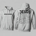 Jesus Is King Names Of God Hoodie for Christian Streetwear Outfits