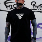 MadFits Black Heartbreak Shelter Tee Front View Skeleton Hand Detail